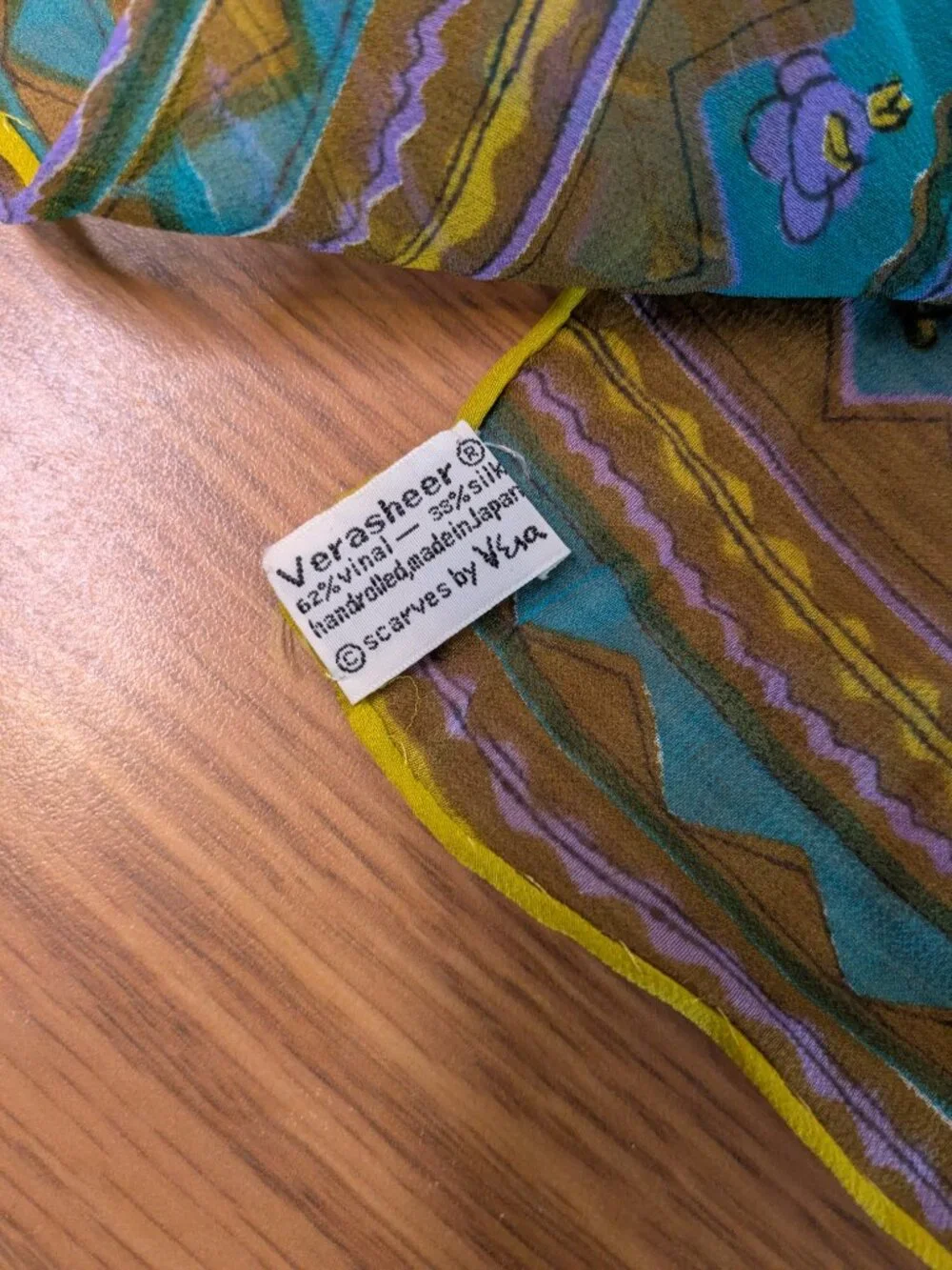 vintage 60s 70s vera scarf silk blend hand rolled made in Japan floral stripe